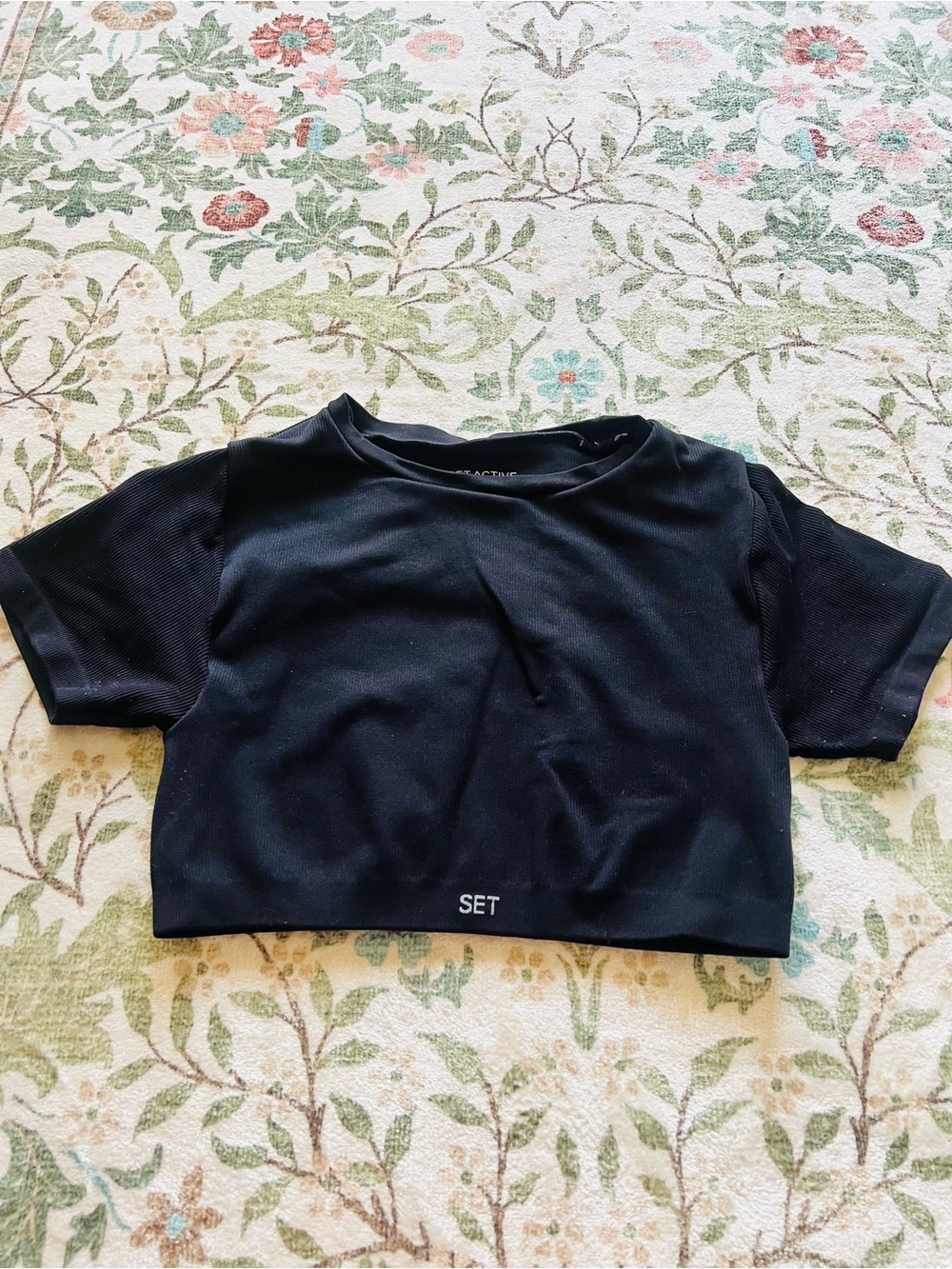 Set Active Seamless Ribbed Cropped Tee Black Large